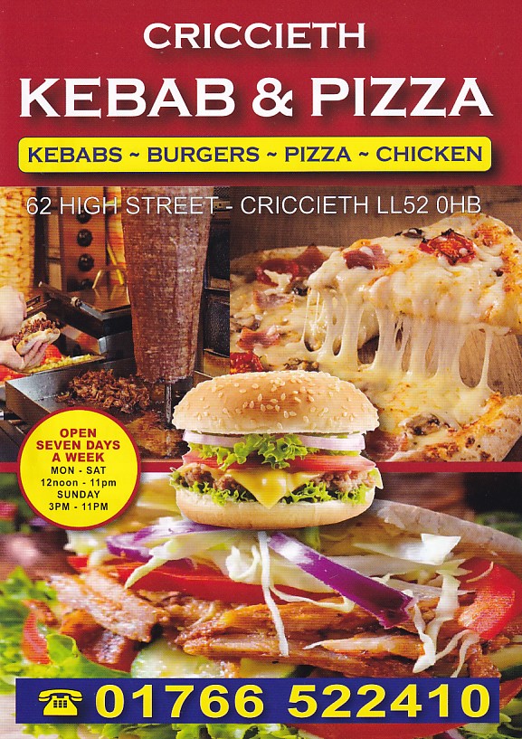 Menu of Criccieth Pizza Kebab House