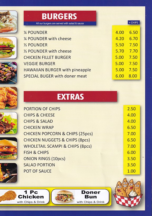 Menu of Criccieth Pizza Kebab House