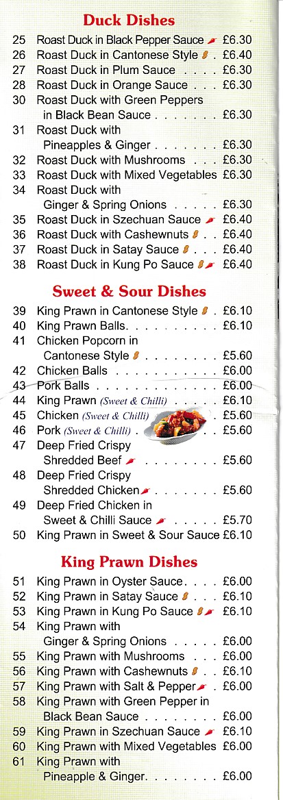 Menu of Elegant Chinese Menai Bridge