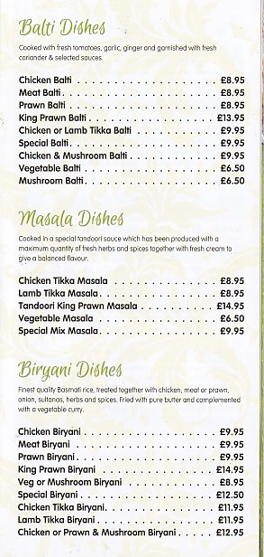 Menu of Lemon Tree Indian Takeaway,Penrhyndeudraeth