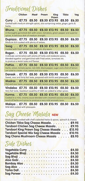 Menu of Lemon Tree Indian Takeaway,Penrhyndeudraeth