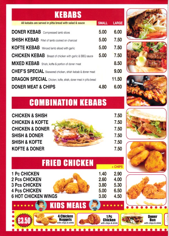 Menu of Penrhyn Pizza Kebab Takeaway