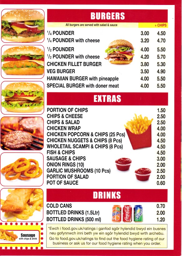 Menu of Penrhyn Pizza Kebab Takeaway