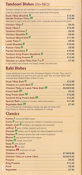 Menu of xxxxx