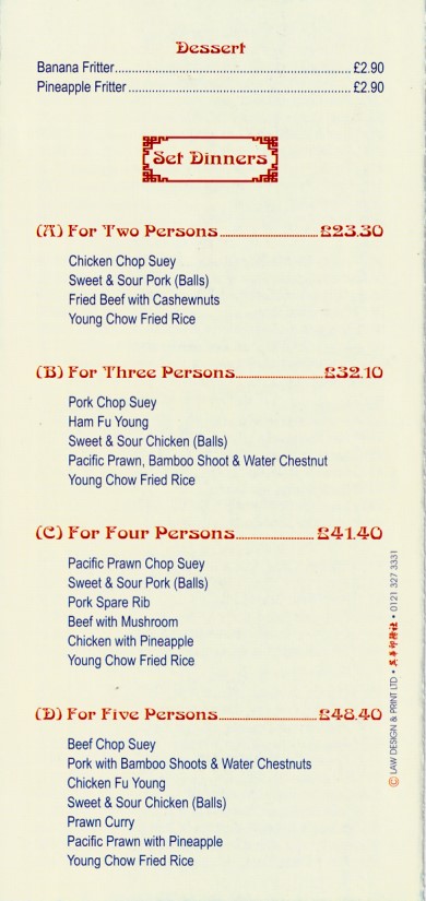 Menu of Happy Chop Suey House, Chinese Porthmadog